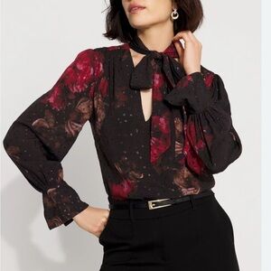 WHBM Jacquard Tie-Neck Blouse NWT - Large